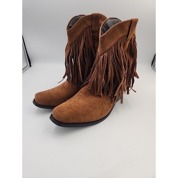 Roimaash Western-style Fringe Dark Brown Ankle Boots Size 36 US Size 5.5 - Picture 1 of 5